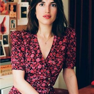 Floral Red and Black Dress